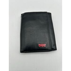 Levi’s Black Trifold Wallet Red Tab ID Window Classic Mens Wallet Leather